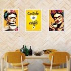 Kit 3 Quadros Cozinha Cantinho Do Café Frida 33x24cm Moldura: