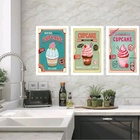 Kit 3 Quadros Cozinha - Cupcakes 33x24cm Moldura Branca