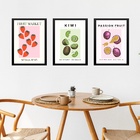 Kit 3 Quadros Cozinha Fruit Market 45x34cm Moldura Preta