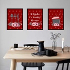 Kit 3 Quadros Cozinha Vermelha - Corações 45x34cm Moldura Pre