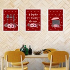 Kit 3 Quadros Cozinha Vermelha - Corações 45x34cm Moldura Pre
