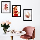 Kit 3 Quadros Cozinha Vermelha Pin Up Poá 33x24cm Moldura:mad