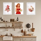 Kit 3 Quadros Cozinha Vermelha Pin Up Poá 45x34cm Moldura:mad