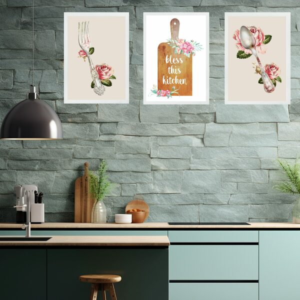 Kit 3 Quadros Cozinha Vintage- Bless This Kitchen 33x24cm Mol