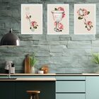 Kit 3 Quadros Cozinha Vintage- Flores 33x24cm - Com Vidro Mol