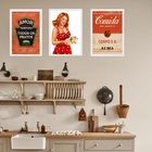 Kit 3 Quadros Cozinha Vintage Vermelha 24x18cm - Com Vidro Mo