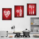 Kit 3 Quadros Cozinhando Com Vinho 24x18cm Moldura:madeira Pr