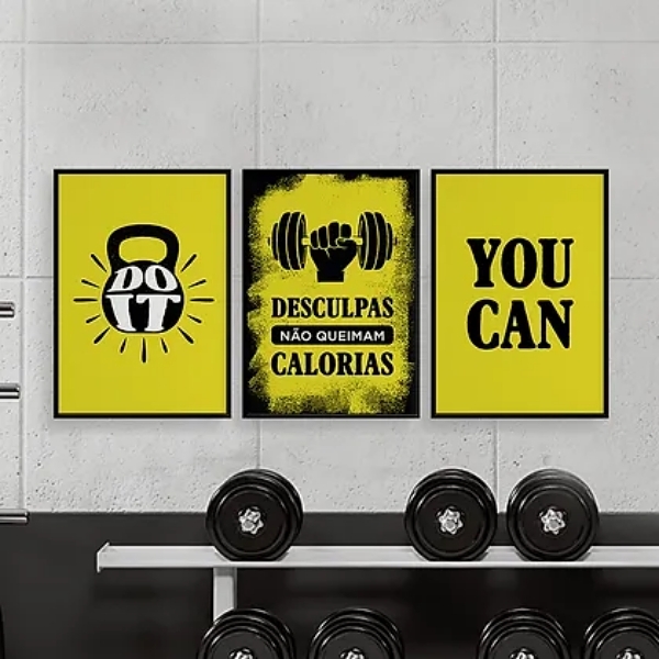 Kit 3 Quadros Crossfit You Can 45x34cm - Com Vidro Moldura:ma