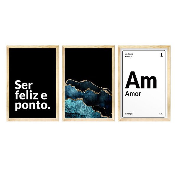 Kit 3 Quadros De Parede Para Decoração De Sala Frases Família