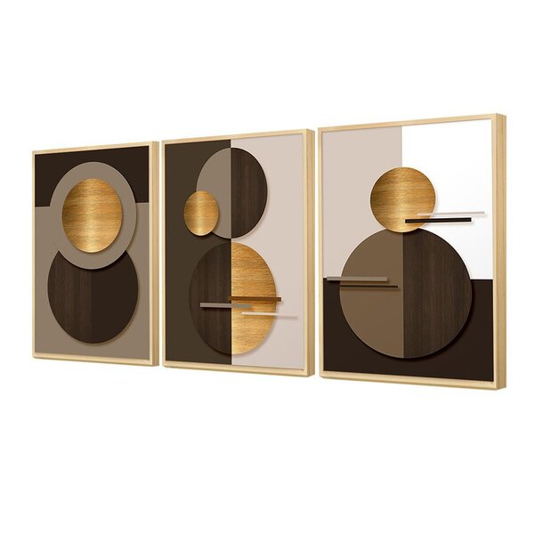 Kit 3 Quadros Decoração Ambiente Escritório Formas Geométricas