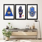 Kit 3 Quadros Decoração Esotérica - Olho Grego 33x24cm - Com
