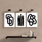 Kit 3 Quadros Decoração Minimalista Branco e preto 45x34cm Mo
