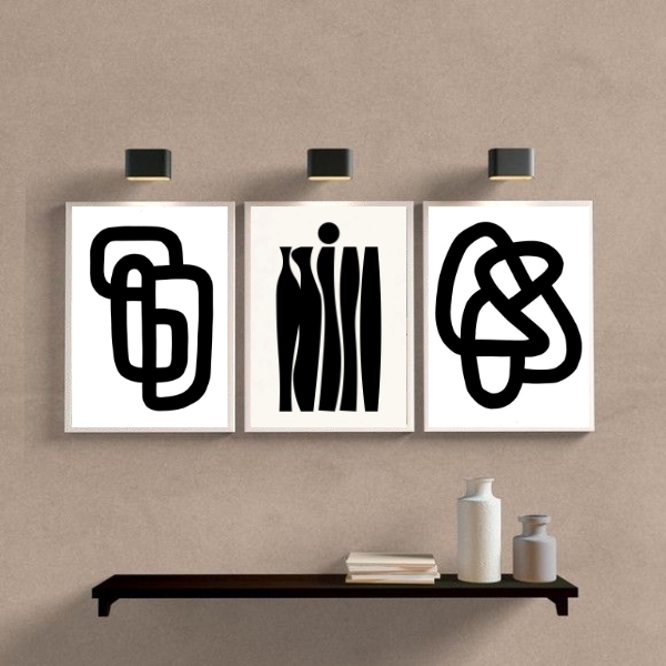 Kit 3 Quadros Decoração Minimalista Branco e preto 45x34cm Mo