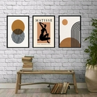 Kit 3 Quadros Decoração Minimalista marrom 33x24cm - Com Vidr