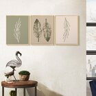 Kit 3 Quadros Decorativo Folhas Minimalista Quarto De Casal