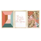 Kit 3 Quadros Decorativo Hall De Entrada Frase Inglês Folhas