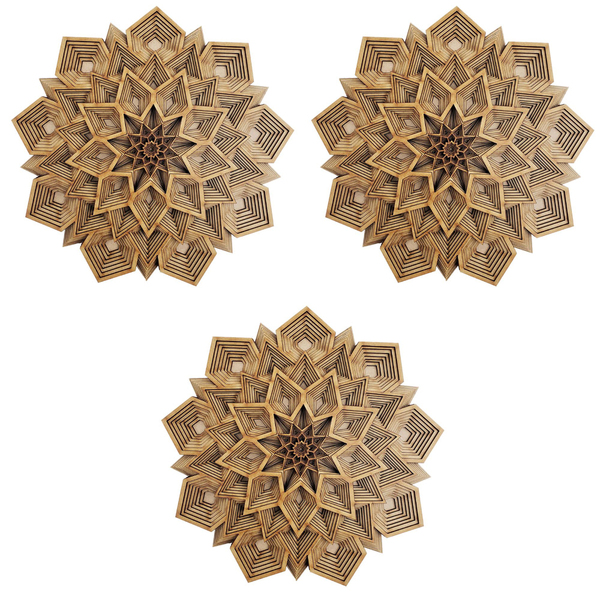 Kit 3 Quadros Decorativo Mandala Mdf Cru - 60cm  Un268