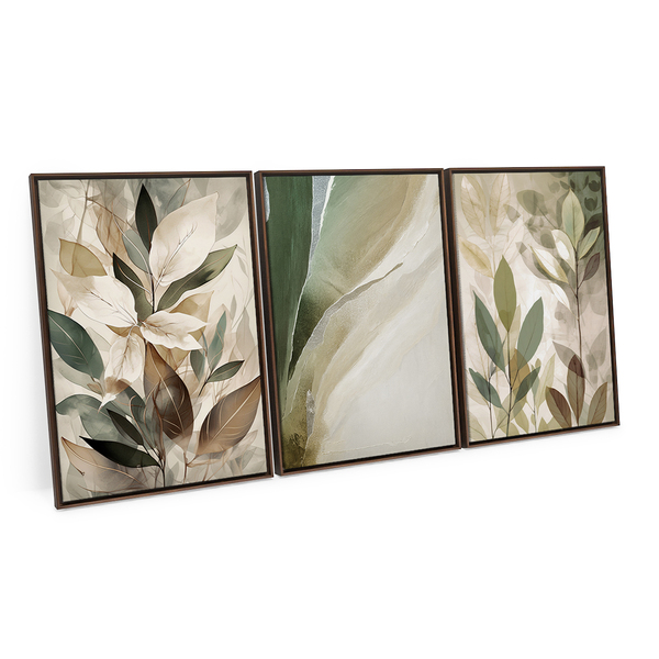 Kit 3 Quadros Decorativo Orgânico Abstrato Soft Green Atempor