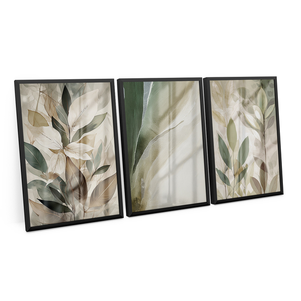 Kit 3 Quadros Decorativo Orgânico Abstrato Soft Green Atempor