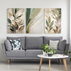 Kit 3 Quadros Decorativo Orgânico Abstrato Soft Green Atempor