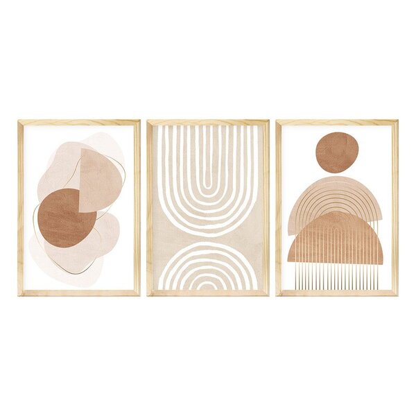 Kit 3 Quadros Decorativo Sala Ambiente Moldura Pinus Geométri