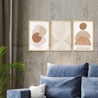 Kit 3 Quadros Decorativo Sala Ambiente Moldura Pinus Geométri