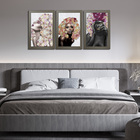 Kit 3 Quadros Decorativos 20x30 Mulheres Rosto Flores Rosas -