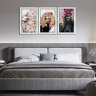 Kit 3 Quadros Decorativos 20x30 Mulheres Rosto Flores Rosas -