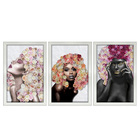 Kit 3 Quadros Decorativos 20x30 Mulheres Rosto Flores Rosas -