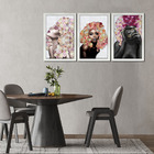 Kit 3 Quadros Decorativos 20x30 Mulheres Rosto Flores Rosas -