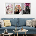 Kit 3 Quadros Decorativos 20x30 Mulheres Rosto Flores Rosas -