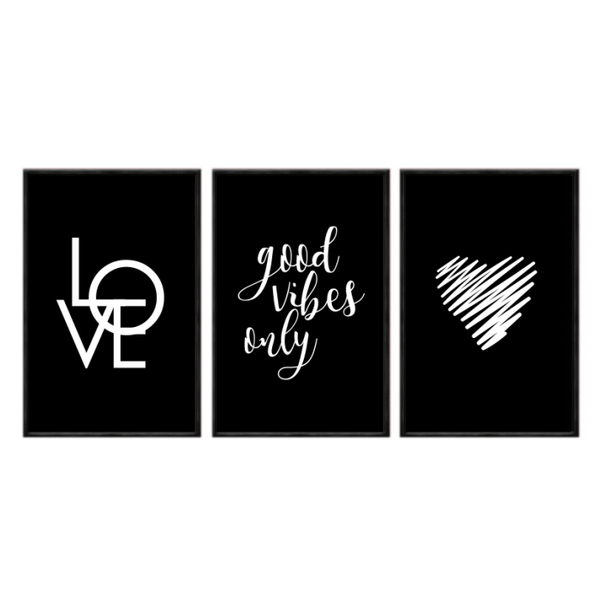 Kit 3 Quadros Decorativos 40x60cm Canvas Good Vibes Frs003