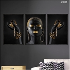 Kit 3 Quadros Decorativos 40x60cm Canvas Mulher Dourada Com J