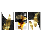 Kit 3 Quadros Decorativos 40x60cm Canvas Pena Dourada E Folha