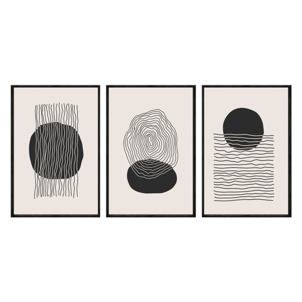 Kit 3 Quadros Decorativos 40x60cm Vdro Formas Minimalistas Be