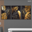 Kit 3 Quadros Decorativos 40x60cm Vidro Abstrato Floral Preto