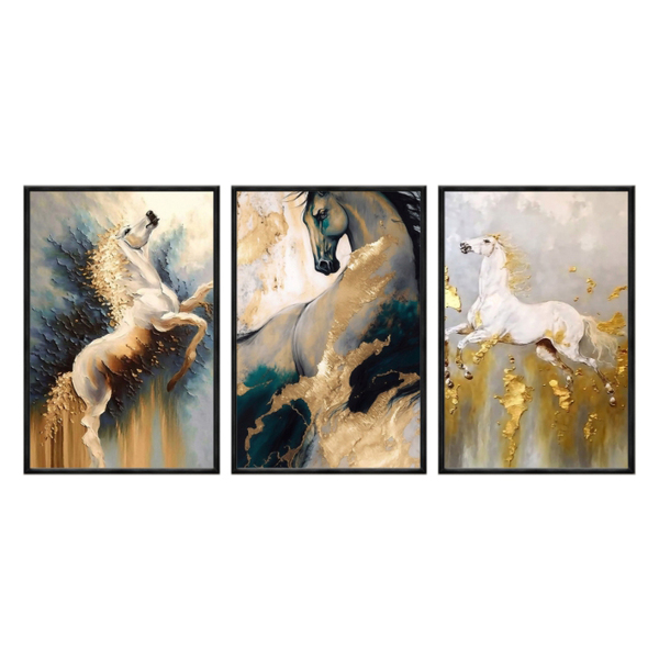 Kit 3 Quadros Decorativos 40x60cm Vidro Animais Pintura Abstr
