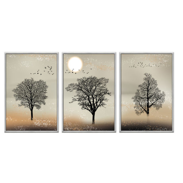 Kit 3 Quadros Decorativos 40x60cm Vidro Plantas Por Do Sol Vi
