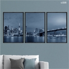 Kit 3 Quadros Decorativos 40x60cm Vidro Ponte Brooklyn Noturn