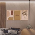Kit 3 Quadros Decorativos Abstrato Folhagens E Frases