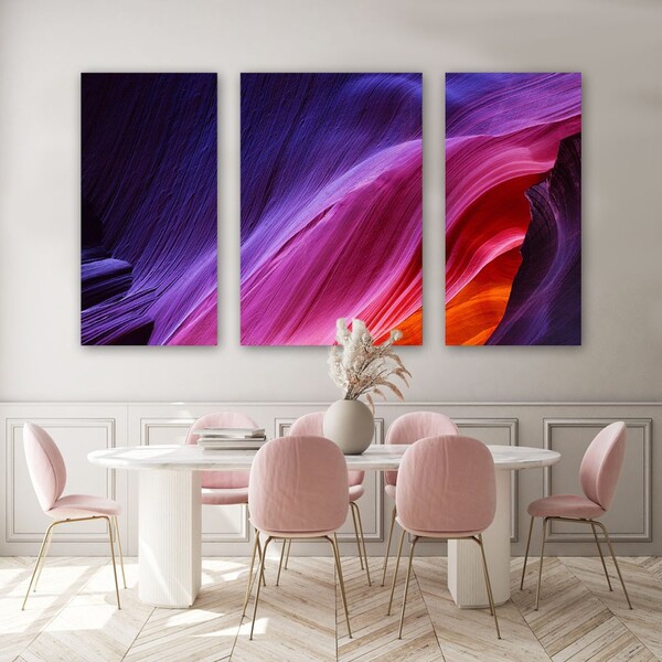 Kit 3 Quadros Decorativos Abstrato Tons De Roxo