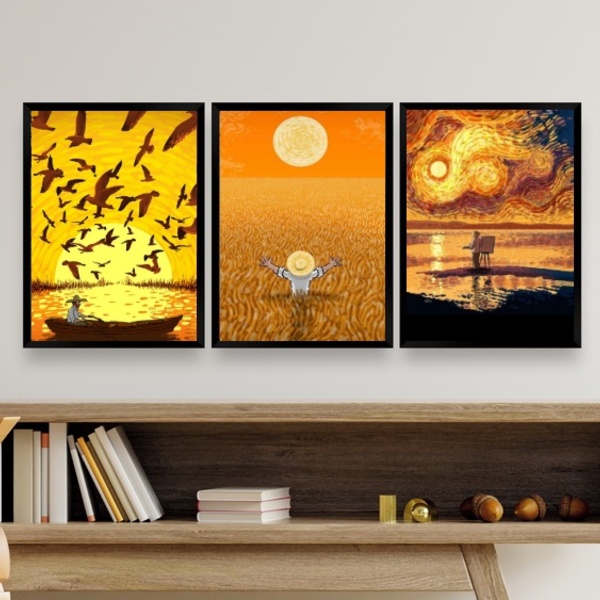 Kit 3 Quadros Decorativos Amarelos Vida van gogh 33x24cm - Co