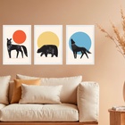 Kit 3 Quadros Decorativos Animais Boho 45x34cm - Com Vidro Mo