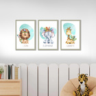 Kit 3 Quadros Decorativos Animais Safari Infantil