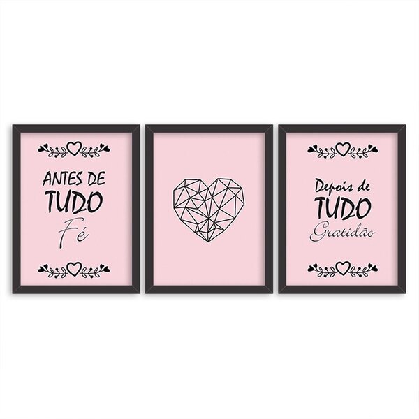 Kit 3 Quadros Decorativos Antes De Tudo Fé Depois De Tudo Gra