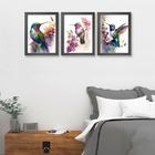 Kit 3 Quadros Decorativos Aquarelas Beija-flores 45x34cm - Co