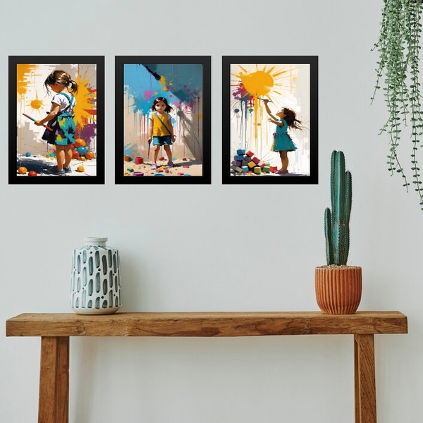Kit 3 Quadros Decorativos Artes Crianças Pintando 33x24cm - C