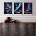Kit 3 Quadros Decorativos Aurora Boreal 45x34cm Moldura:madei