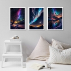 Kit 3 Quadros Decorativos Aurora Boreal 45x34cm Moldura:madei