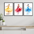 Kit 3 Quadros Decorativos Bailarinas Coloridas 33x24cm Moldur